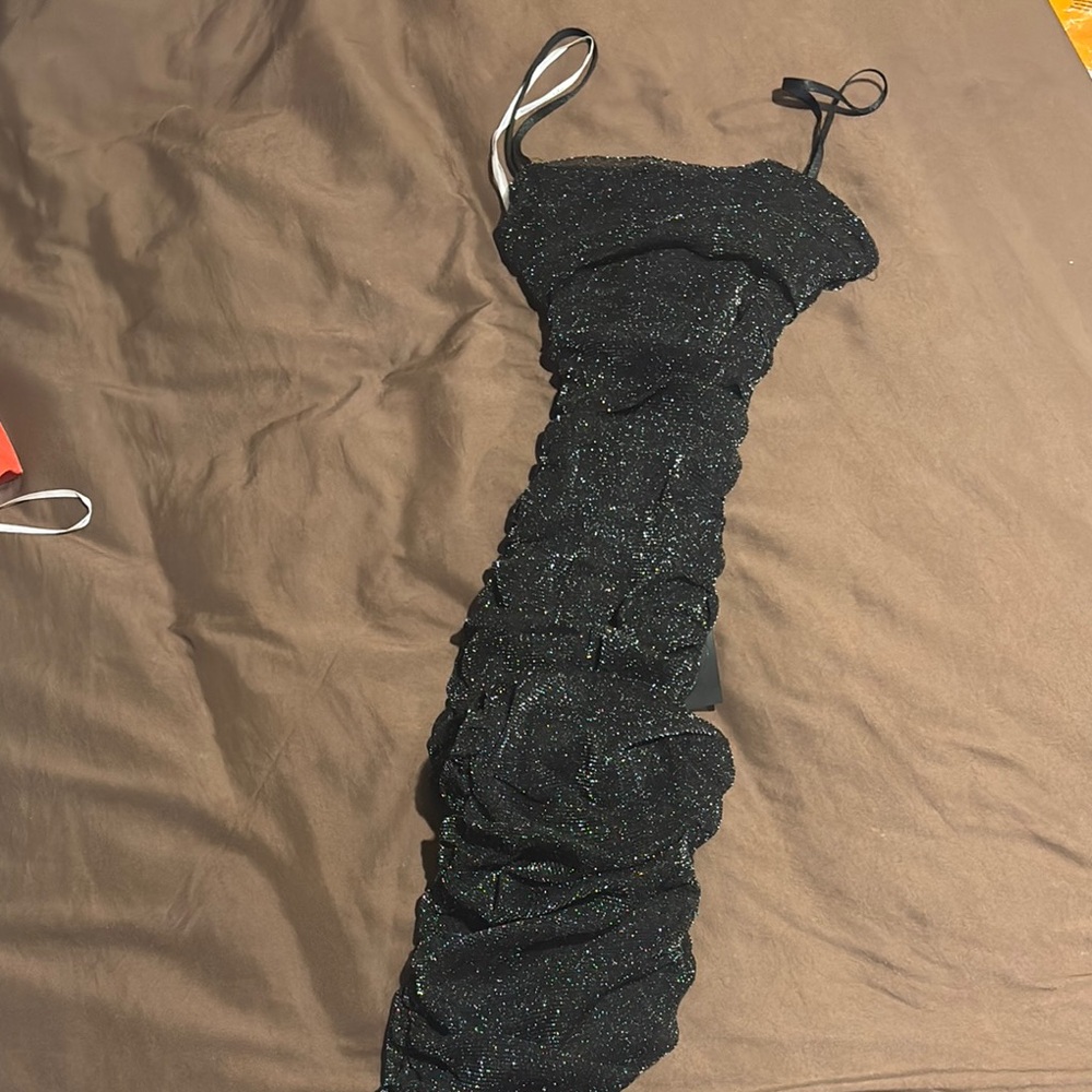 Lulu's Black Glitter Backless Dress